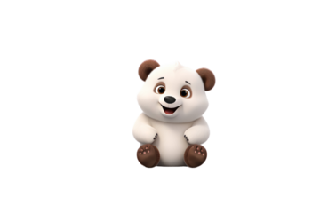 Adorable 3D rendering of a cute baby panda bear sitting, smiling happily. background removed