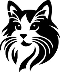 Fototapeta premium Minimalist black and white vector illustration of a cat with clean lines and simple silhouette design.
