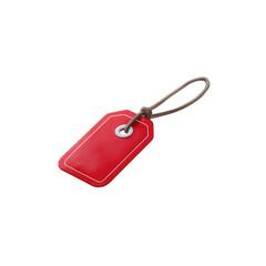 Fototapeta premium A vibrant red tag label with a brown string, perfect for organizing items, gifts, or for use in crafting projects on a clean, isolated background.