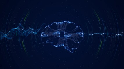 Digital brain scan merging human ai brain network circuit hologram. futuristic brain digital neural network ai processing 3D 4K artificial intelligence Deep Learning, Chatbot, Artificial Intelligence - Powered by Adobe