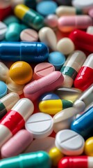 Colorful assortment of pills and capsules highlighting the variety available in the pharmaceutical world, showcasing health, wellness, and medicinal choices for consumers today.
