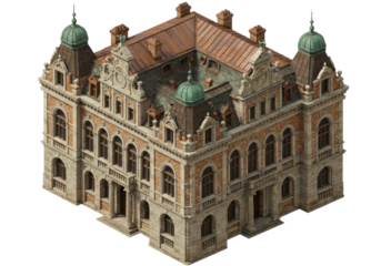 Ornate European Architectural Structure with Intricate Facade and Green Domes