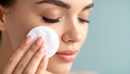 a girl clean her face, close up
