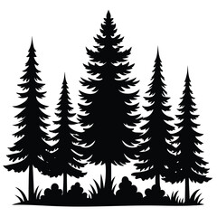 Obraz premium Pine forest silhouette vector evergreen trees illustration