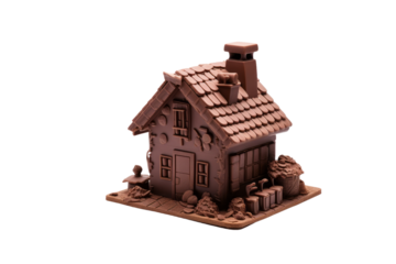 A charming chocolate house with detailed design, perfect for a gift or decoration. background removed