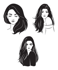 Elegant Female Portrait Vector – Fashion Black Hair Art.
