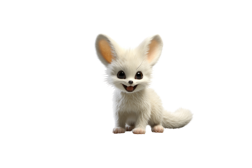 Adorable 3D rendered white fennec fox with big eyes and a happy expression. background removed