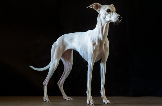 Whippet dog isolated on black background
