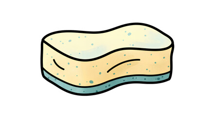 Wrinkled cleaning sponge cartoon cleaning sponge illustration for dishwashing and household chores on black background on a transparent background