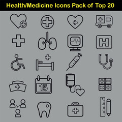 Fototapeta premium Flat medical icons set for hospital and telemedicine apps