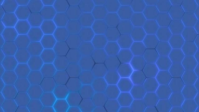 Cybernetz im Sechseck-Stil - blaues digitales Hexagon-Netzwerk -  moderne Visualisierungen in Technologie, Forschung und Wissenschaft, Digitalisierung, Innovation, Datentransfer