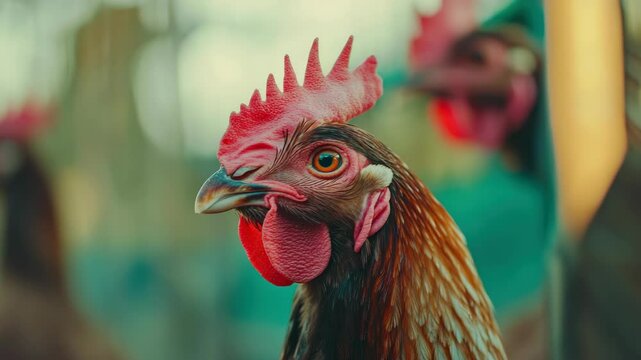 This is a vibrant and detailed  of a red rooster. It captures the rooster's expressive face, rich plumage, and alert posture.