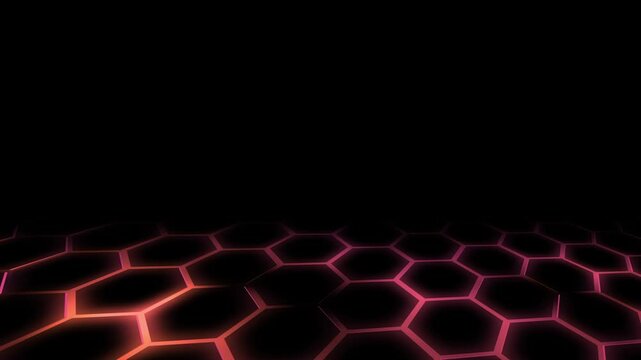 Cybernetz im Sechseck-Stil - rotes digitales Hexagon-Netzwerk -  moderne Visualisierungen in Technologie, Forschung und Wissenschaft, Digitalisierung, Innovation, Datentransfer
