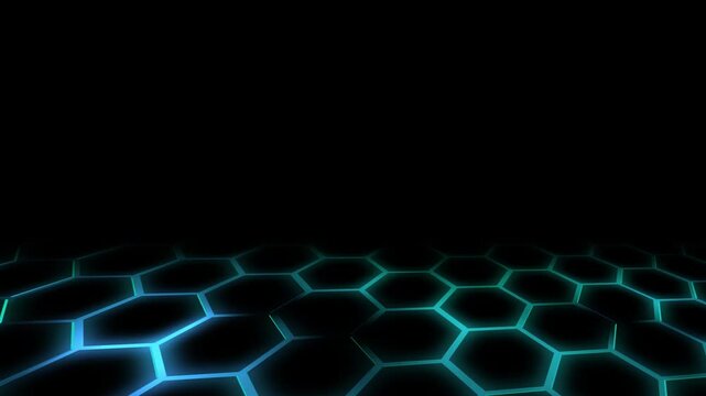 Cybernetz im Sechseck-Stil - blaues digitales Hexagon-Netzwerk -  moderne Visualisierungen in Technologie, Forschung und Wissenschaft, Digitalisierung, Innovation, Datentransfer
