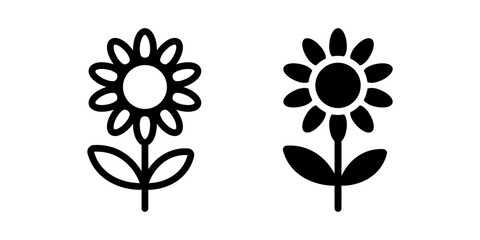 Flower icon. Simple blooming plant with petals and leaves sign. Garden nature and floral growth symbol. Spring blossom and decorative botany pictogram. Organic element illustration.