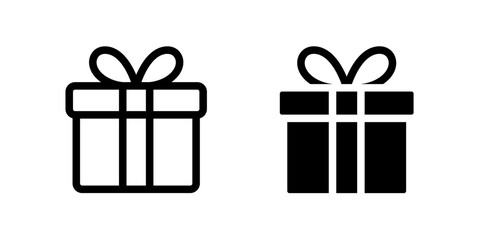 Gift icon. Wrapped present box with ribbon and bow sign. Celebration, surprise, and holiday symbol. Birthday or Christmas party pictogram. Festive reward illustration.