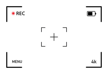 camera viewfinder overlay screen frame icon. camera recording screen overlay. video camera overlay. video screen frame. camera HUD interface overlay. transparent png, vector illustration.