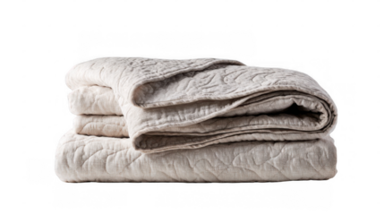 Soft greige quilt folded neatly, creating a cozy atmosphere and adding warmth and texture to any bedroom or living space, featuring a transparent background for easy design integration
