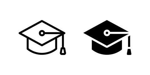 Graduation icon. Academic cap with tassel symbolizing educational achievement vector illustration. Represents success, learning and degree milestone symbol. Student celebration pictogram.