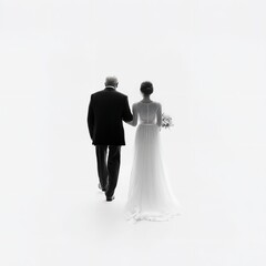 Father daughter wedding day photo bride walking down aisle black and white photography traditional ceremony