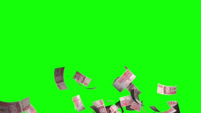 Money explosion and rain overlay kit $ kr 500 swedish krona bill isolated green screen chroma key and luma matte alpha channel mask 4K 60fps