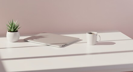 Minimalist Workspace Laptop, Coffee, and Sunlight Enhancing Productivity and Calm