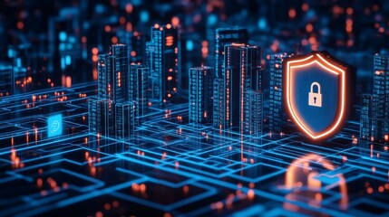 Cyber security shield with icons like lock, symbolizing cybersecurity awareness month