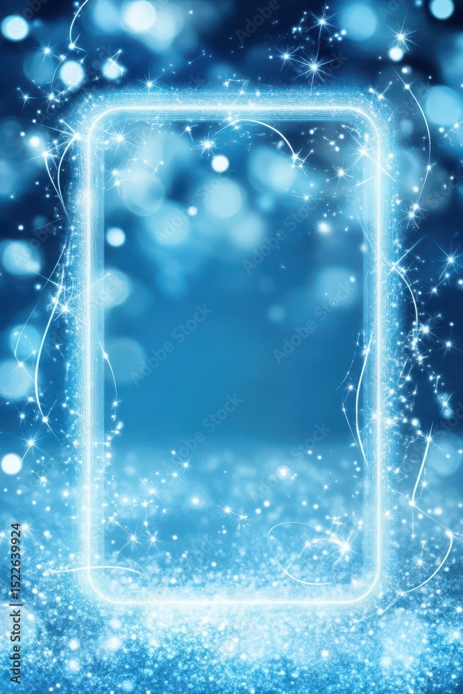 Wall mural digital portal: a futuristic digital frame with an illuminated border set against a radiant, bokeh-f