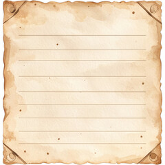 Watercolor vintage recipe card with aged paper texture and horizontal writing lines
