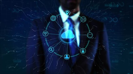 Cloud computing technology concept for data transfer storage system Global cybersecurity big data cloud computing internet of things IOT data storage and transfer safety. Technology for secure storage - Powered by Adobe