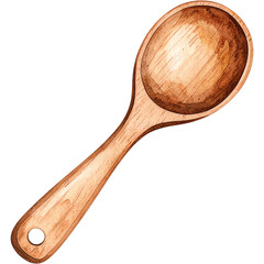 Hand painted watercolor illustration of a wooden spoon kitchen utensil
