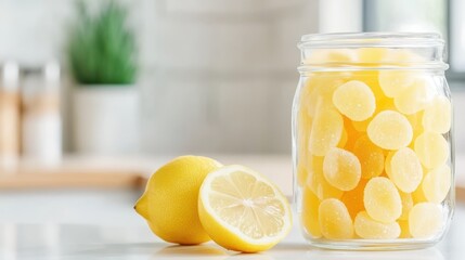 Zesty Lemon Composition: A vibrant composition of fresh lemons and preserves, highlighting the refreshing allure of citrus fruit.