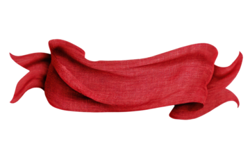 Flowing red silk ribbon with curling ends on black background, cut out