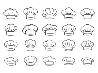 Set of diverse hand-drawn chef hats, perfect for culinary and restaurant designs. and others use