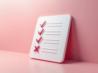 A 3D icon of a task checklist with floating checkmarks, minimalist design, productivity theme .