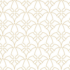 Abstract geometric pattern with crosses, stripes, lines. Seamless vector background. White and gold ornament. Modern reticulated graphic design.
