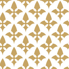 Abstract geometric pattern with crosses, stripes, lines. Seamless vector background. White and gold ornament. Modern reticulated graphic design.