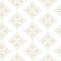 Abstract geometric pattern with crosses, stripes, lines. Seamless vector background. White and gold ornament. Modern reticulated graphic design.