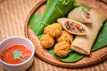 Fried spring rolls and Moo Sarong