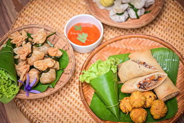 Fried spring rolls and Moo Sarong