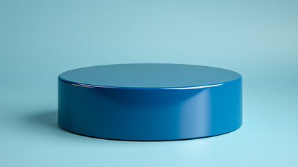 3D rendering of a blue cylindrical podium on a light blue background