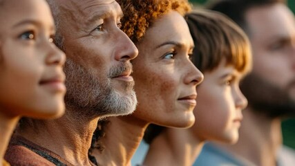 A group of individuals with different ethnicities and genders, all looking towards the camera.