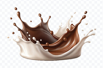 abstract 3d smooth chocolate and milk splashes in different style isolated on transparent background