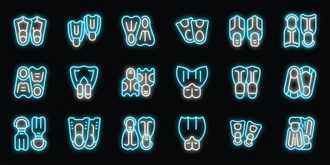 Diving flippers glowing neon icons set, collection of bright luminous symbols, isolated vector illustrations © ylivdesign