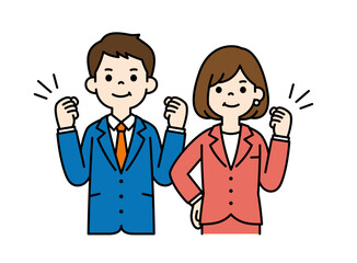 仕事で張り切る、ビジネスマンのベクターイラスト素材＿男女セット＿カラー