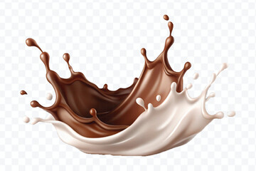 abstract 3d smooth chocolate and milk splashes in different style isolated on transparent background