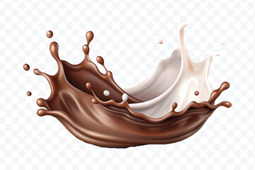 abstract 3d smooth chocolate and milk splashes in different style isolated on transparent background