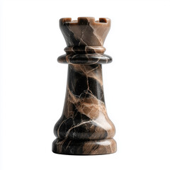 Smooth marble chess rook isolated on white background showcasing intricate patterns and craftsmanship