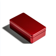 Glossy red matchbox resting on a clean white background, showcasing its smooth surface and vibrant color