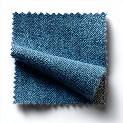 Swatch of matte blue denim fabric isolated on clean white background for textile design and fashion projects